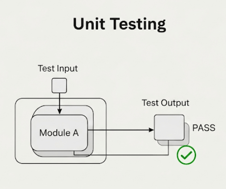 Diagram illustrating a single module undergoing unit testing in isolation