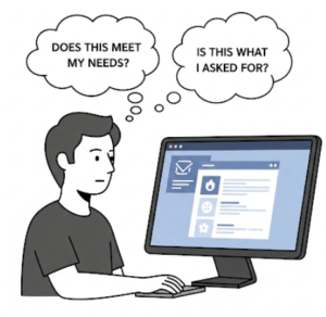User performing validation testing to confirm software meets needs