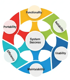 Diagram illustrating the six key attributes of software quality.