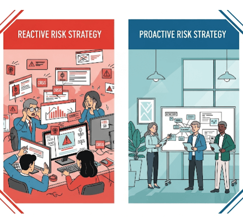 Comparison of reactive vs proactive risk strategies in software development.