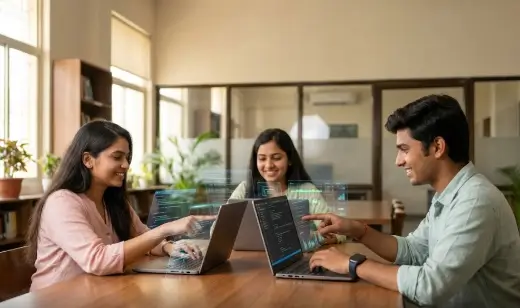 Indian college students using laptops